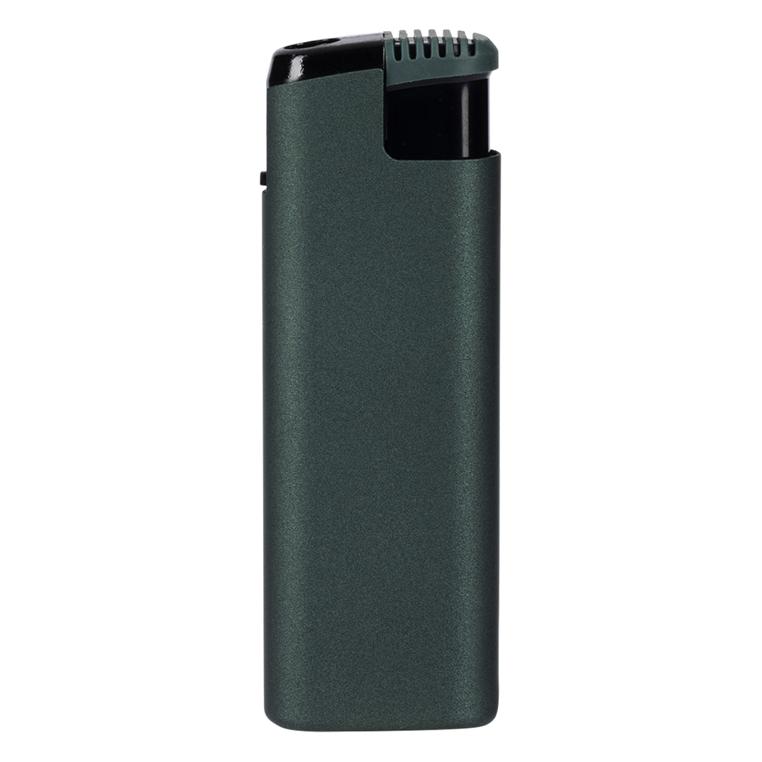 Plastic electronic lighter in metal case, with turbo flame