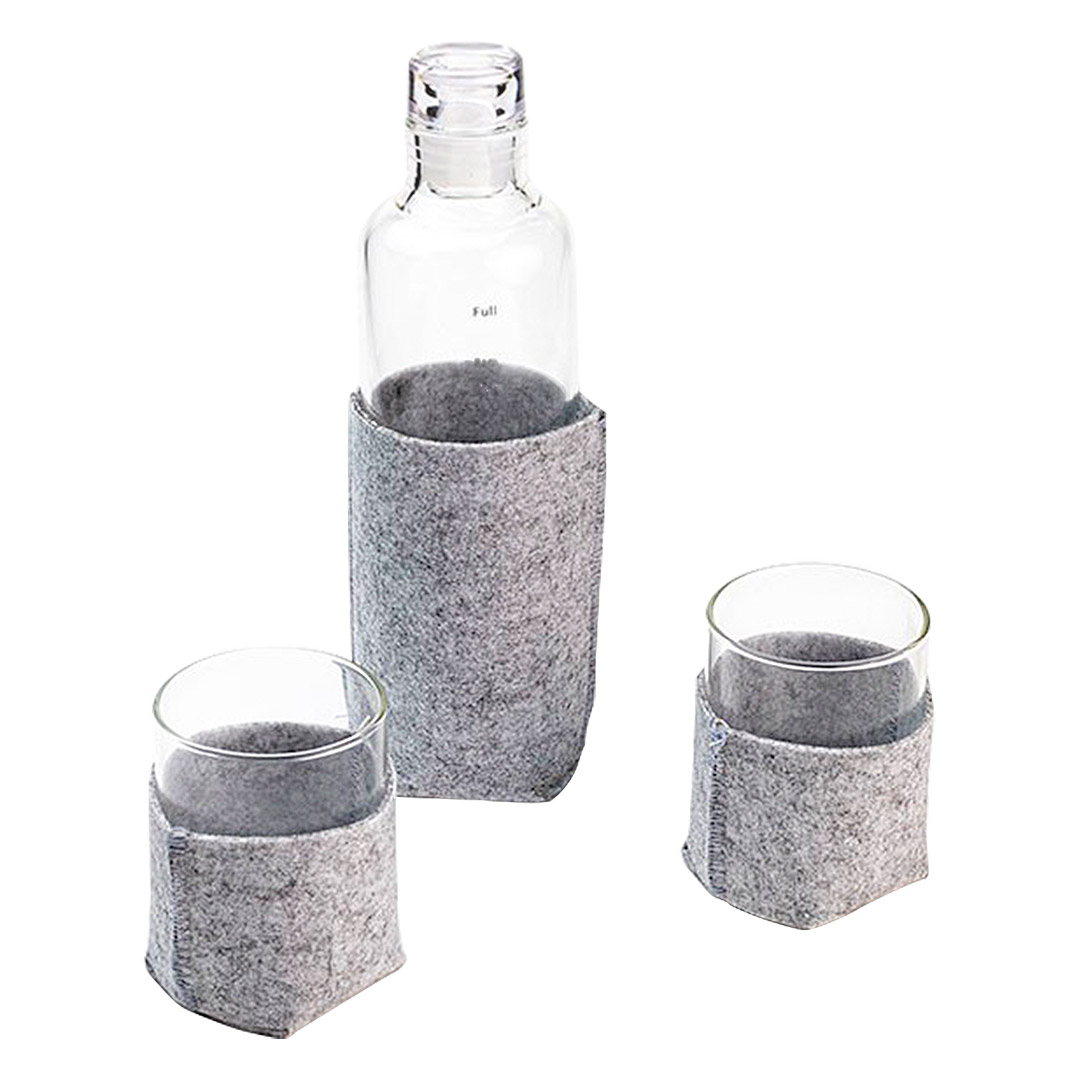 Water bottle and two glasses in a gift box
